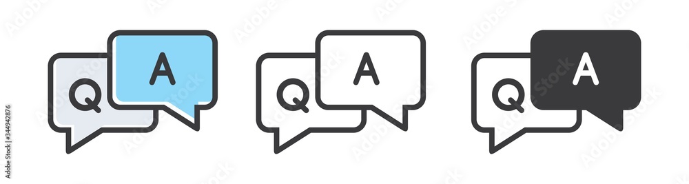 Poster faq vector icon. questions and answers isolated on white background, help symbol, different style ic