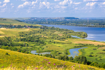 Fototapeta na wymiar view of the valley of the river Vyatka and flood meadows from the high bank