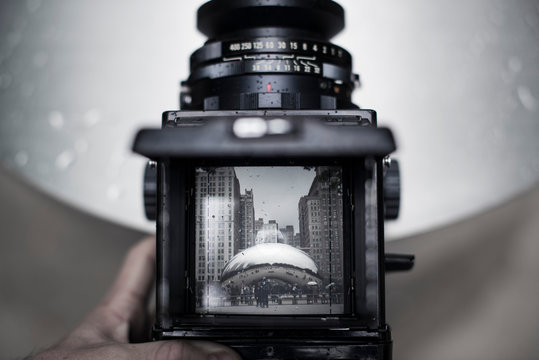 top down view of film camera in chicago