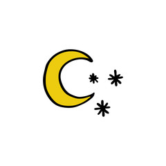 new moon doodle icon, vector illustration