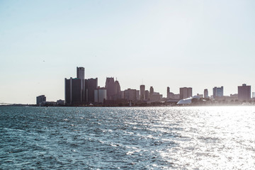 city skyline at sunset in Detroit, Michigan