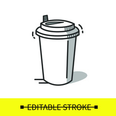 Coffee or tea cup line icon.Disposable paper cup with lid.Take away.Fast Food Packaging.Isolated vector illustration.Editable stroke
