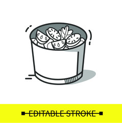 Healthy vegetables salad in food container line icon.Disposable paper box with vegetarian meal .Take away.Fast Food Packaging.Isolated vector illustration .Editable stroke
 

