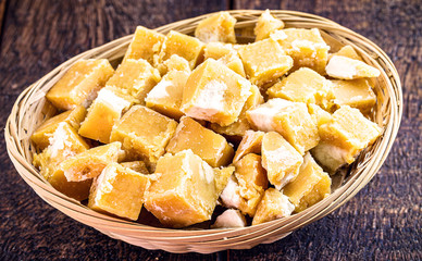 sugar candy, broken into pieces, various flavors. Brazilian rapadura, sweet from the northeast of the country.