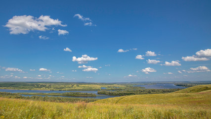 beautiful view of the hills in the Vyatka river valley on a sunny day