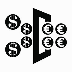 Currency exchange icon. Dollar exchange icon in euro. Quick currency exchange bank icon. Vector icon