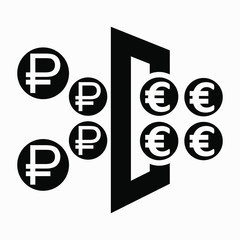 Currency exchange icon. Euro exchange icon in Russian rubles. Quick currency exchange bank icon. Vector icon.