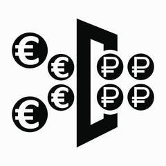 Currency exchange icon. Euro exchange icon in Russian rubles. Quick currency exchange bank icon. Vector icon.