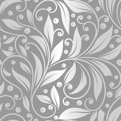Grey and silver leaves seamless pattern. Vintage vector ornament template. Paisley elements. Great for fabric, invitation, background, wallpaper, decoration, packaging or any desired idea.