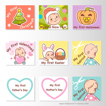 Set of stickers with baby milestones of first year