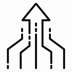 Icon for solving a problem. Illustration of simplicity. Brainstorm. Business concept. Merging directions. Traffic. Traffic flows. Connection of traffic, directions. Vector icon.
