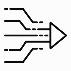 Icon for solving a problem. Illustration of simplicity. Brainstorm. Business concept. Merging directions. Traffic. Traffic flows. Connection of traffic, directions. Vector icon.