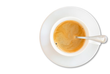 Isolated Hot coffee Espresso in white glass on a white background with clipping path.