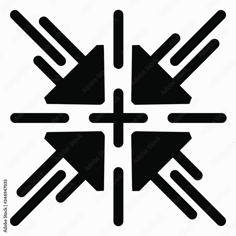 Aufkleber four arrows penetrate to indicate the center of the page from 4 directions. the solution of the prob