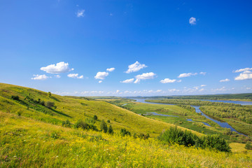 beautiful view of the Vyatka river valley from the high bank