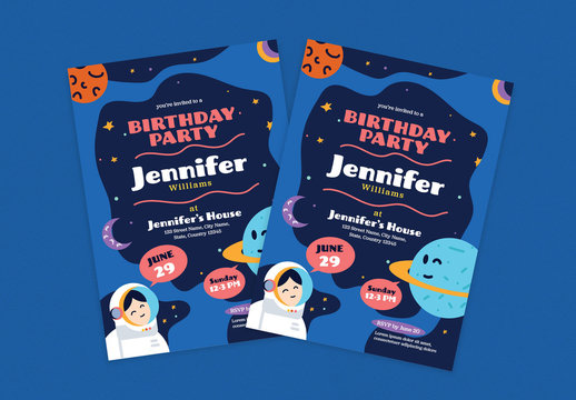 Astronaut Theme Invitation Kids' Birthday Layout