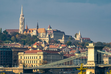 Szechenyi Chain Bridge and Buda Castle in Budapest, Hungary