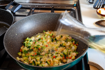 Preparation of sauce in a pan.