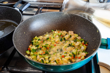 Preparation of sauce in a pan.