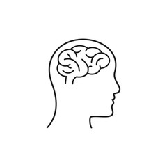 Human head with brain icon in line style, isolated on white background, vector illustration