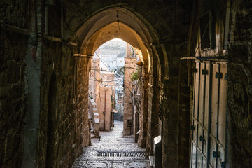 ancient doorway and tunnel through the city of jerusalem