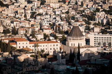 Fototapeta premium modern church amidst a view of nazareth israel