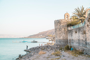 Fototapeta na wymiar ancient ruins along the coast of the sea of galilee