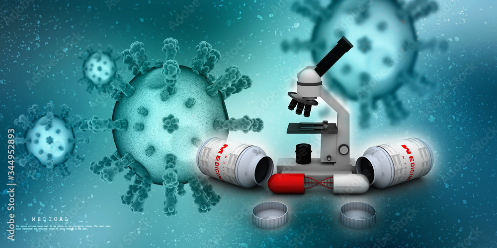 Poster 3d rendering dna test microscope