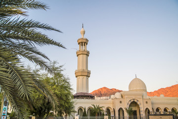 mosque in the red rock desert of wadi rum jordan
