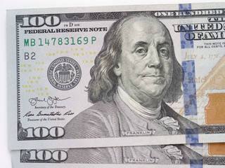 Two US one hundred dollars banknotes