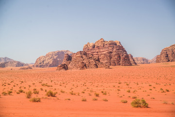 red rock desert formations in wadi rum