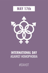 Symbols of sexual orientation. Concept of the celebration of the International day against homophobia, may 17. Vector stock flat illustration. Postcard or social media post.