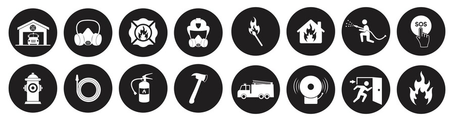 Firefighter icon set, Fire department sign or symbol, vector Illustration