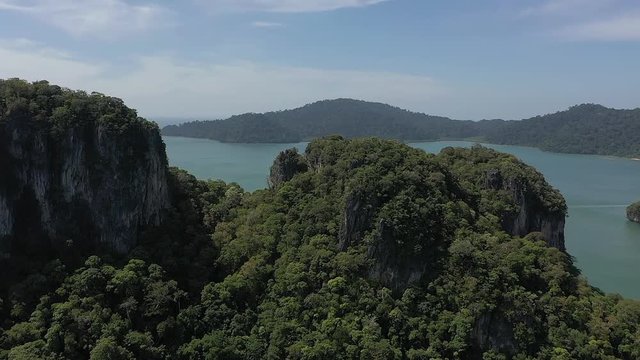 
Langkawi Malaysia beautiful flight on a drone. Sea, mountains, jungle, trees, lakes, many small islands, lake, drone video.