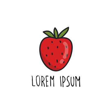 strawberry doodle icon, vector illustration