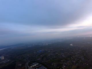 Obraz premium Aerial view of the saburb landscape (drone image). Near Kiev. Sunset time.