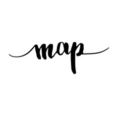 Handwritten vector word "Map". Overlay text for logo, poster, banner, invitation, blog, billboard, map.