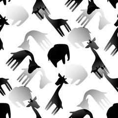 seamless pattern with black silhouettes of african animals