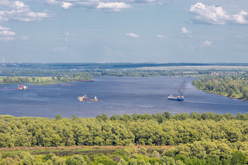 Sokolki village, Tatarstan, Russia - 07.20.2019, traffic on the Kama River
