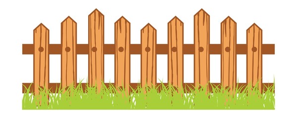wooden fence with grass vector illustration, brown fence isolated on white background