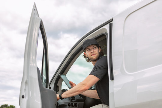Shipping: Man Out In Delivery Van With Shipments