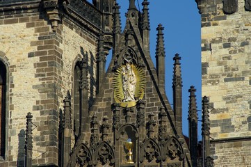 Naklejka premium Tyn Church in Prague, close look