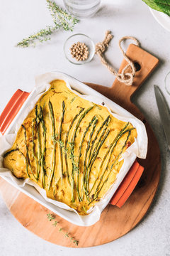 Vegan quiche with wild asparagus
