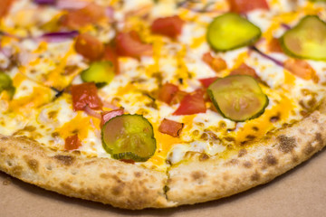 The pizza surface, closeup top view