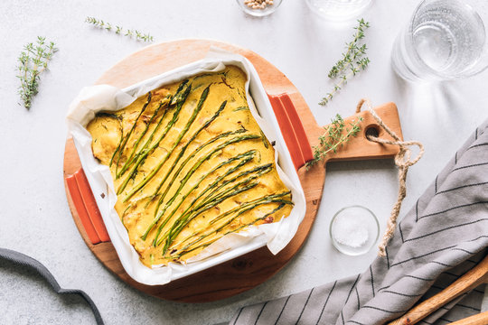 Vegan quiche with wild asparagus