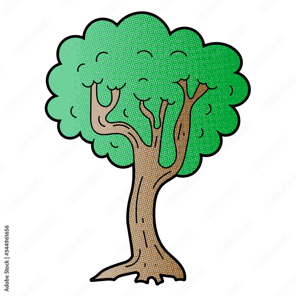 Poster tree vector design. digital hand drawn. halftone texture