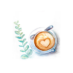 Aquarelle painting of coffee sketch art illustration