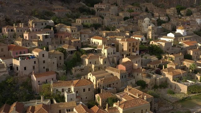 Movie, front view of houses in Greece