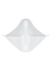 Typical 3-ply medical mask isolated on white. hard lighted, harsh shadow. White surgical ear-loop mask. Surgical mask with rubber ear straps to cover the mouth and nose. Procedure mask from bacteria.