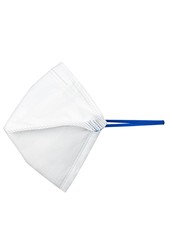 Typical 3-ply medical mask isolated on white. hard lighted, harsh shadow. White surgical ear-loop mask. Surgical mask with rubber ear straps to cover the mouth and nose. Procedure mask from bacteria.